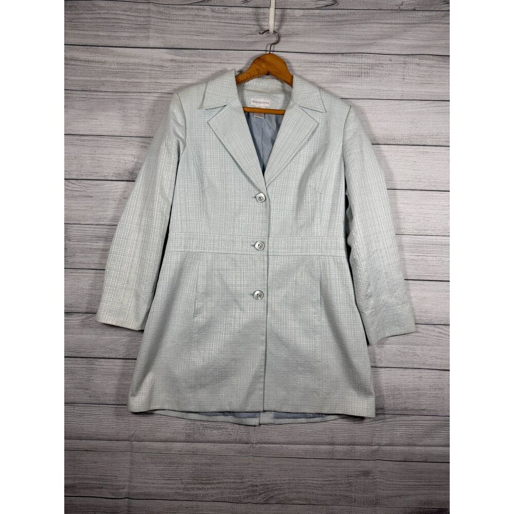 Worthington Womens 14 Light Blue Textured Blazer Pants 2 Piece Suit Set 4151